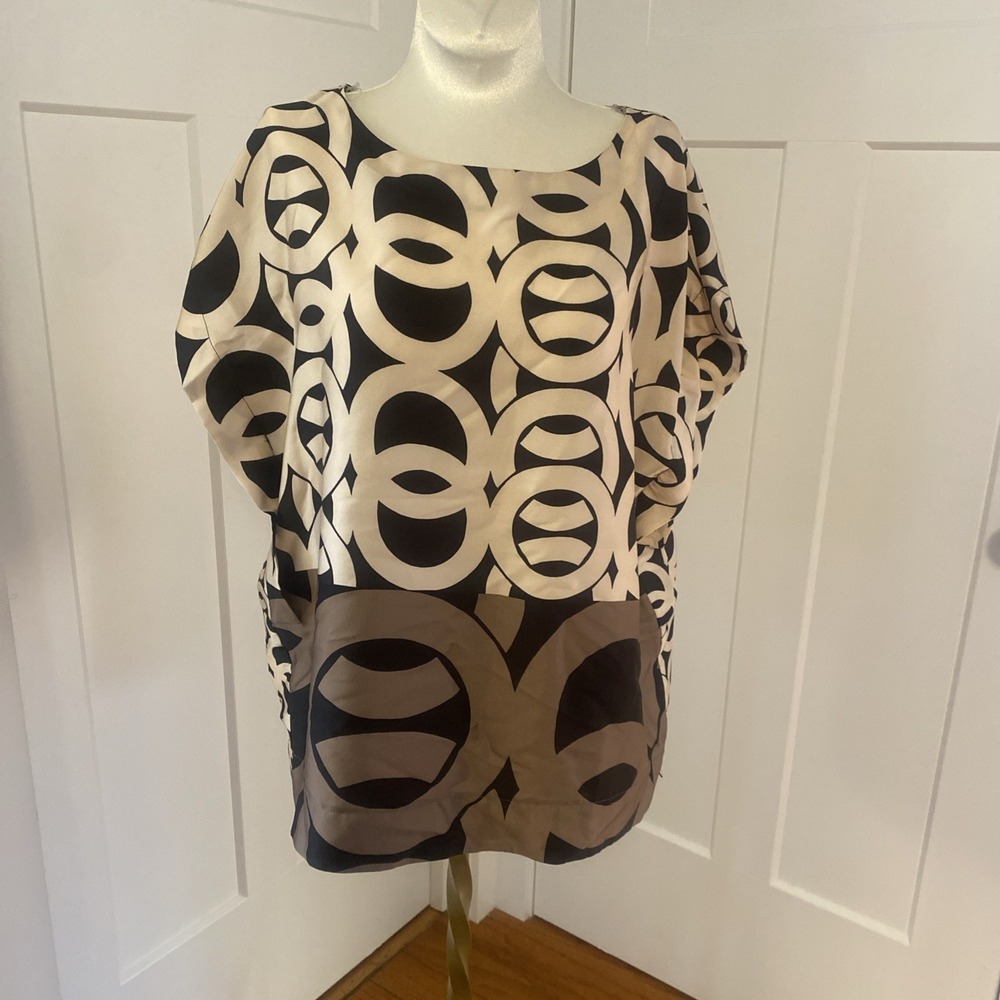 summum Woman Amsterdam Poland Top Blouse Size 38 Medium Tan Black Brown NWOT